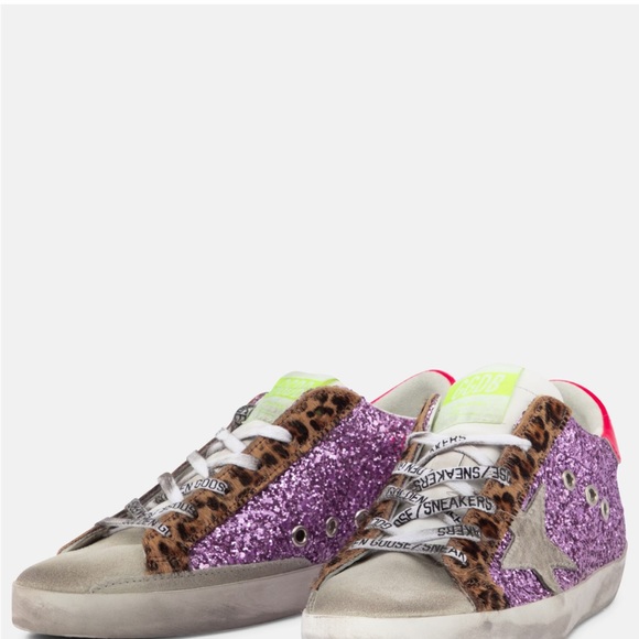 Super-Star sneakers with pink glitter and leopard-print pony skin inserts - Picture 2 of 13